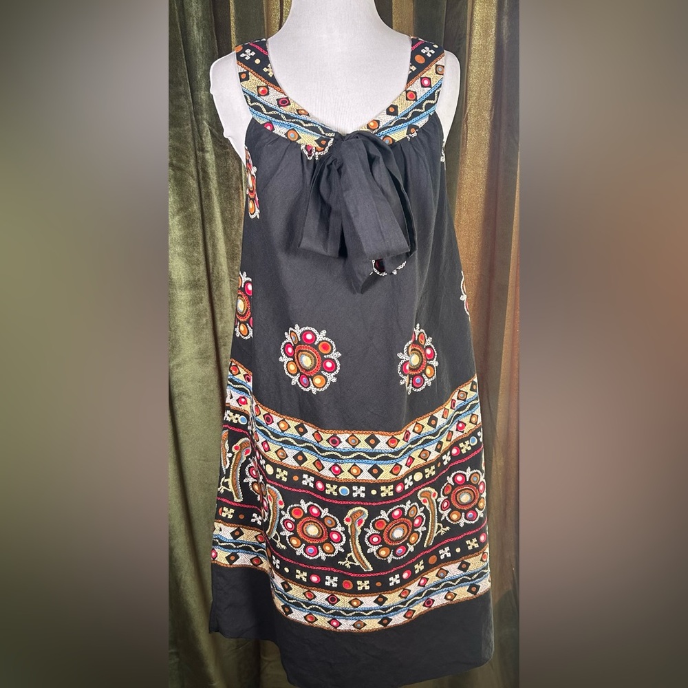 Blue Plate Couture Boho Embroidered Sleeveless Midi Dress - Black/Multi